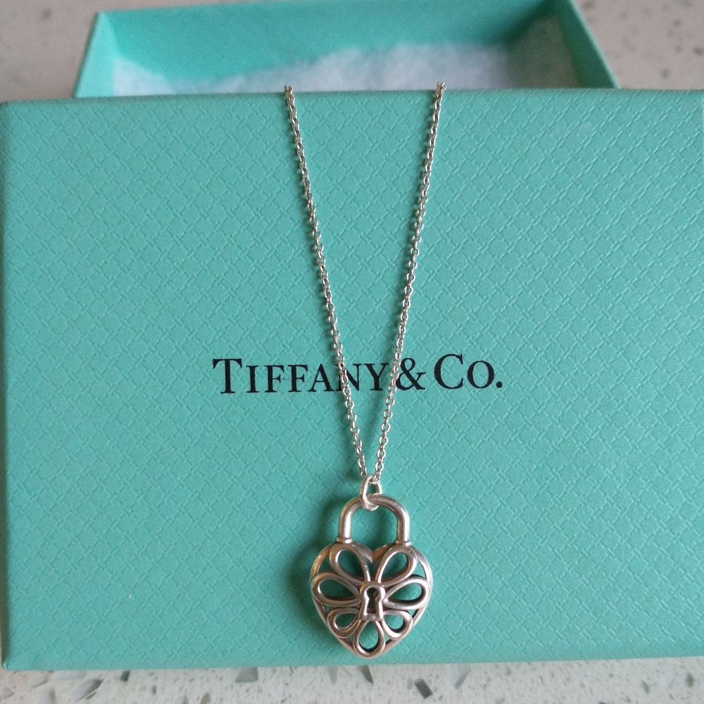Tiffany and Co filigree key hole heart necklace